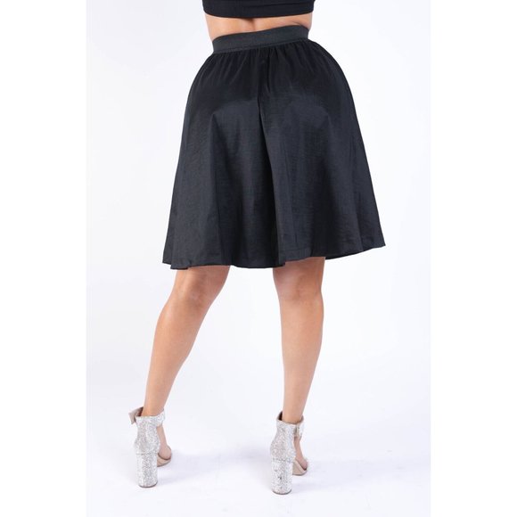Women's Casual Elastic High Waist Pleated Midi Flare Black Skirt Size S/M/L - Picture 5 of 7